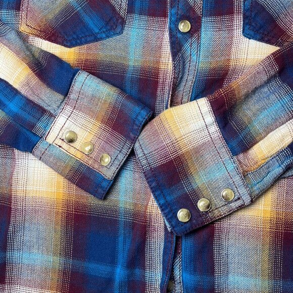 Wrangler Retro Western Snap Shirt Plaid Cotton Medium - Picture 4 of 8